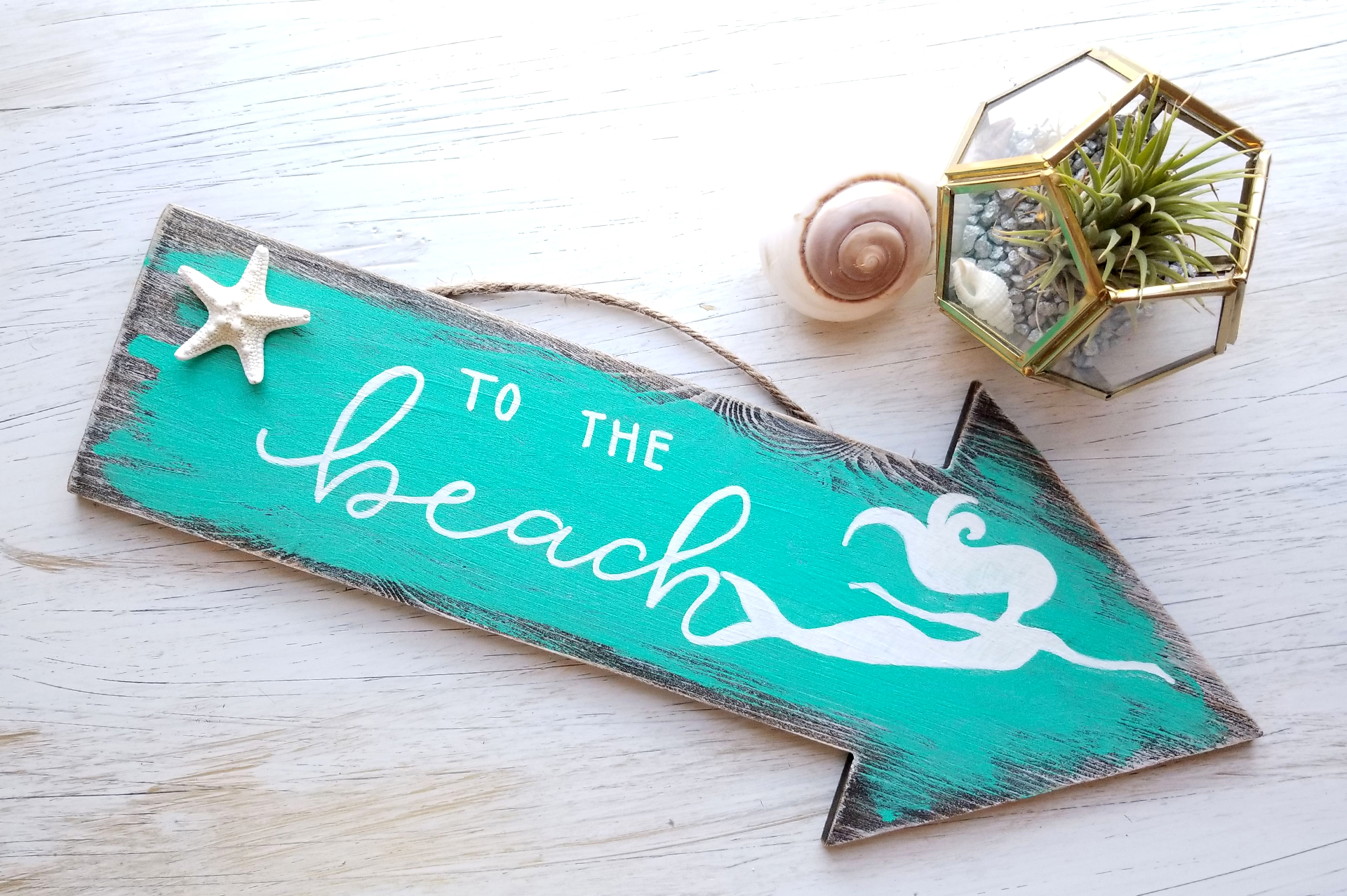 To The Beach Wooden Hand Lettered Sign